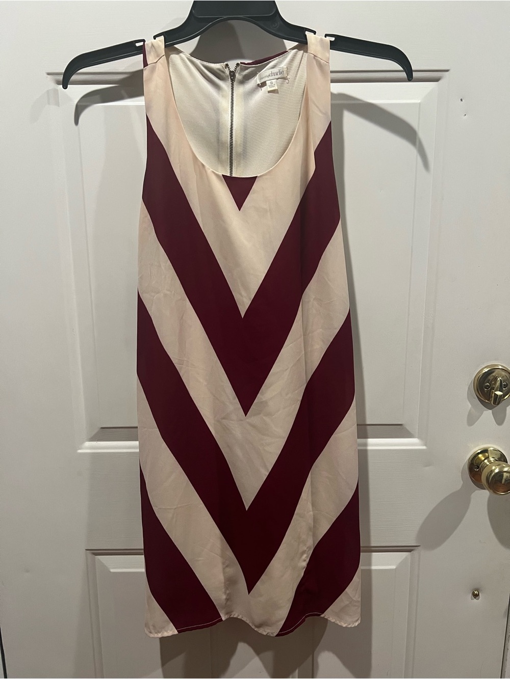 Charming Charlie Cream & Burgundy Chevron Midi Dress